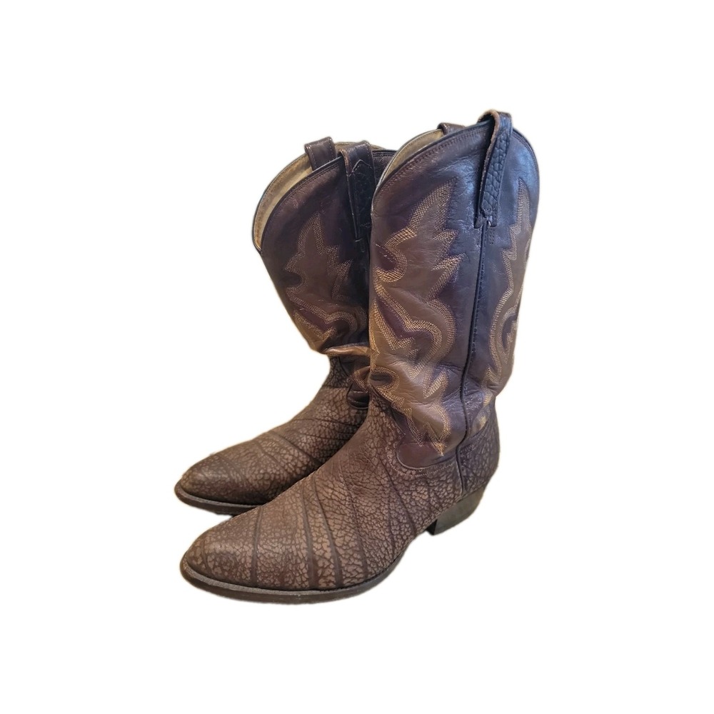 Vintage Rudel 11536 Elephant Grain Leather Cowboy Boots Men's US 10.5 Mexico